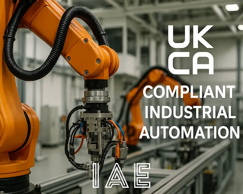 Close-up of an automated UK machine labelled with UKCA compliance